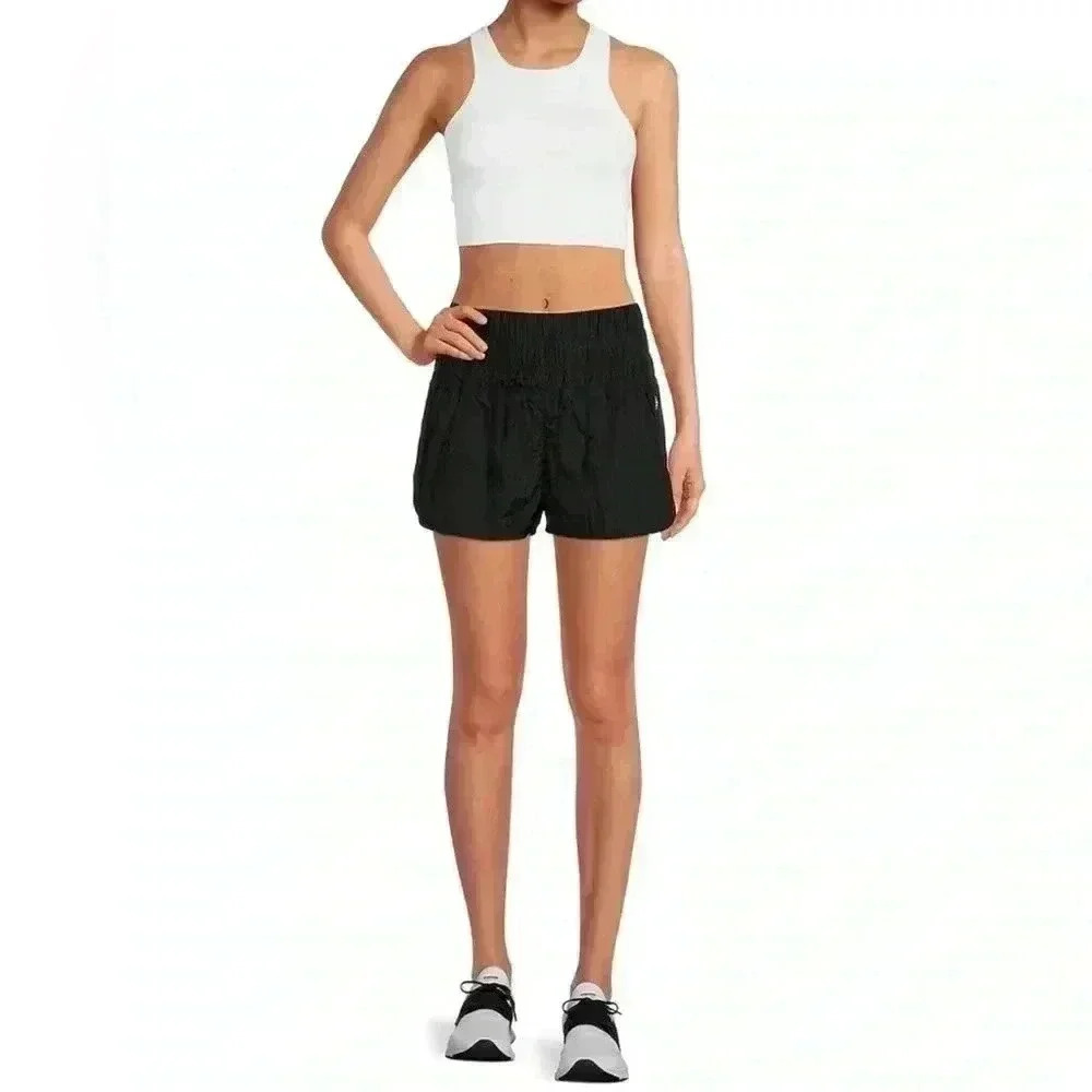 Free People Movement The Way Home High Rise Pull On Nylon Shorts, Black, Small